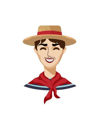 A cartoon man in a hat and red scarf