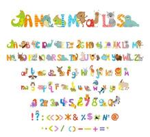 A set of alphabet letters with animals and numbers vector