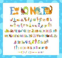 A set of alphabet letters and numbers with animals vector