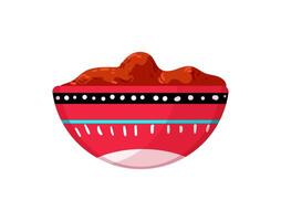 A red bowl with a sauce on it vector