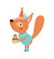 Cute cartoon squirrel holding a cupcake illustration vector