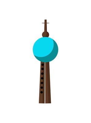 A cartoon tower with a blue ball on top