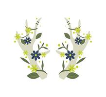 Two antlers with flowers and leaves on them vector