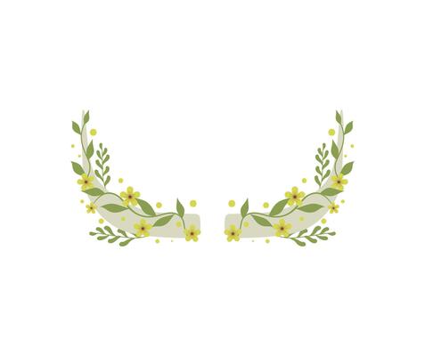 Wreath of yellow flowers and leaves on white background
