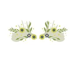 Two pairs of wings with flowers and leaves vector
