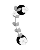 A black and white drawing of a flower with leaves vector