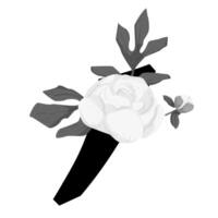 A black and white drawing of a rose with leaves vector