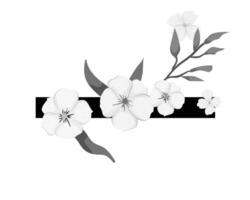 A black and white illustration of a branch with flowers vector