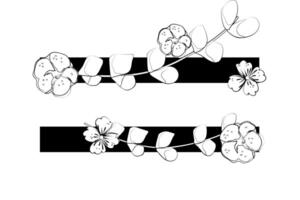 A black and white drawing of a flower and leaves vector