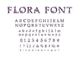 A font with flowers and a purple background vector