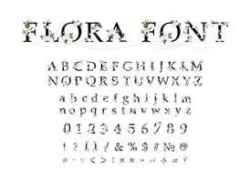 Flora font with flowers and leaves vector
