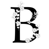 A black and white drawing of a letter b with flowers vector