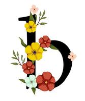 The letter b with flowers and leaves vector