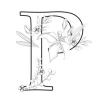 A coloring page with the letter p with flowers vector