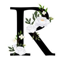 The letter r is decorated with flowers and leaves vector