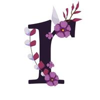 The letter f is decorated with flowers and leaves vector