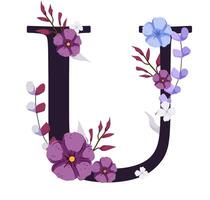 The letter u is made of flowers and leaves vector