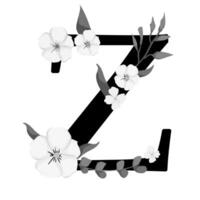 A black and white floral letter z vector