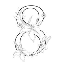 A drawing of the number eight with flowers vector