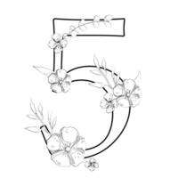 A number five with flowers and leaves vector
