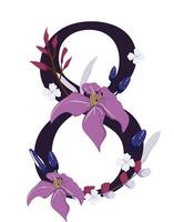 The number eight is made up of flowers and leaves vector