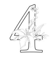 A coloring page with the number four vector