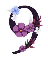 The number nine with flowers and leaves vector