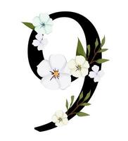 The number nine is surrounded by flowers vector