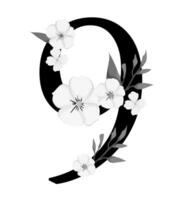 The number nine is surrounded by flowers vector