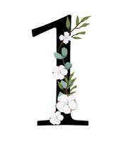 The number one is made of cotton flowers and leaves vector