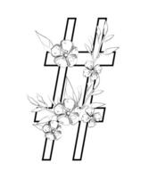 A drawing of a flower and a cross vector