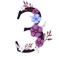 The number three is made up of flowers and leaves vector