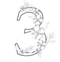A coloring page with the number three vector