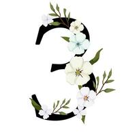 The number three is made up of flowers and leaves vector