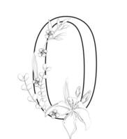 A coloring page with the letter o with flowers vector