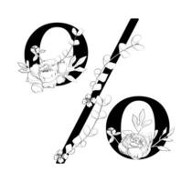 A black and white drawing of the number 0 with flowers vector
