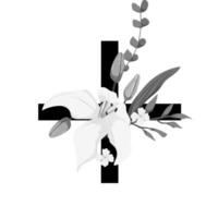 A cross with flowers and leaves on it vector