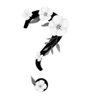 A black and white drawing of a question mark with flowers vector