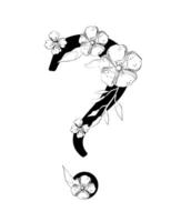 A black and white drawing of a question mark with flowers vector