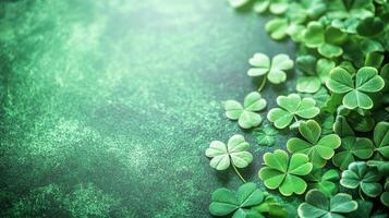 Green Backdrop with Minimal Gradient and Clover Leaves. Concept of Nature, Freshness, St. Patrick's Day Vibes. Copy space. Background photo