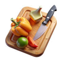 stunning artistic Cutting Board with Knife and Vegetables Cutout for Cooking Shows high quality png