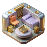 vibrant minimalist Isometric Vr Furniture Isolated for Interior Design Projects professional png
