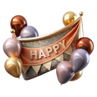 impressive rustic Party Banner Happy Birthday Text Isolated genuine png