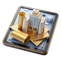 serene creative Tablet with Architectural Design Software Building Plans Isolated for Architecture Projects high quality png