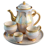 serene abstract Teapot with Teacups Set Porcelain White Isolated for Tea Time exclusive png
