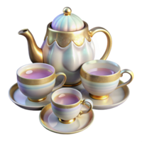 serene minimalist Teapot with Teacups Set Porcelain White Isolated for Tea Time authentic png