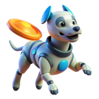beautiful minimalist A robotic dog playing fetch with a futuristic frisbee, lit by bright sunlight in a park, in a playful, cartoonish style genuine png