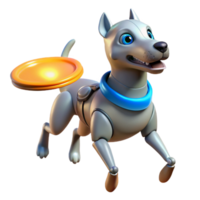 beautiful contemporary A robotic dog playing fetch with a futuristic frisbee, lit by bright sunlight in a park, in a playful, cartoonish style high resolution png