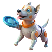 stunning artistic A robotic dog playing fetch with a futuristic frisbee, lit by bright sunlight in a park, in a playful, cartoonish style 4K png