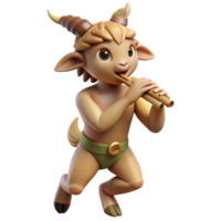 magnificent modern A playful satyr with goat legs and a mischievous grin, playing a pan flute, in a sun-drenched forest. Classical mythology style, warm lighting 4K png